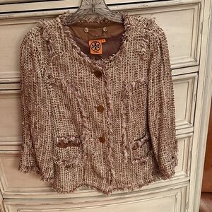 Tory Burch Gold, Cream, and Brown Tweed Blazer